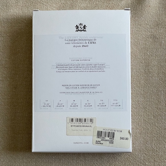 New in box SUNSPEL men boxer underwear white super cotton size XL - Picture 2 of 3